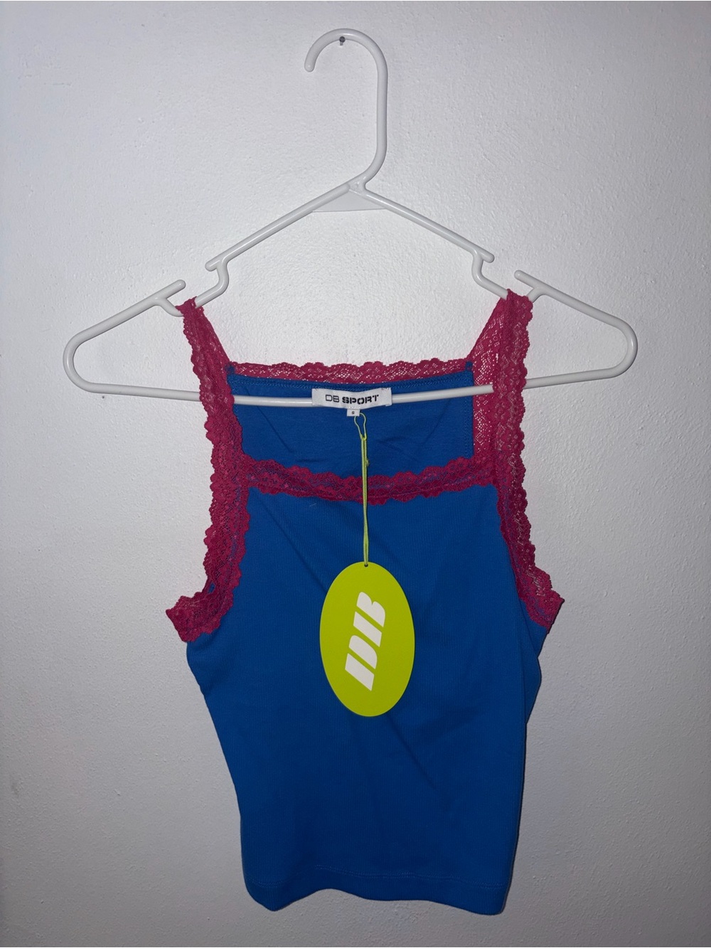 Dairy Boy Sport Blue Tank Top with Pink Lace Trim